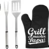 Ensemble D'outils Pour BBQ/ Barbecue 3 Pièces En Acier Inoxydable - Avec Gant De BBQ Papa Grillmaster - Cadeau Papa / Vaderdag