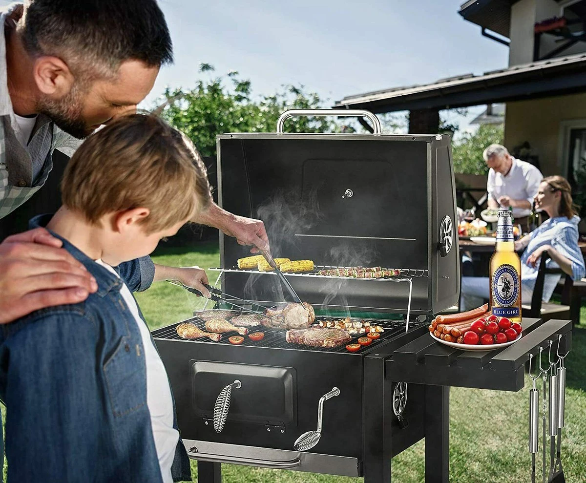 Frito Charbon De Bois Grill BBQ - Barbecue - Bon Pour 5 à 10 Personnes - Plaque De Gril - Avec Thermomètre, Roues, étagère Latérale Et Plus - Acier Inoxydable 3 Frito Charbon De Bois Grill BBQ - Barbecue - Bon Pour 5 à 10 Personnes - Plaque De Gril - Avec Thermomètre, Roues, étagère Latérale Et Plus - Acier Inoxydable – Image 3