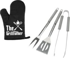 Ensemble D'outils Pour BBQ/ Barbecue 3 Pièces En Acier Inoxydable - Avec Gant De BBQ The Grillfather - Cadeau Papa / Vaderdag