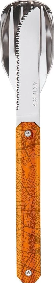 Couverts De Couverts De Camping Akinod 18 X 3,3 Cm Inox Argent/ Orange 3 Pièces