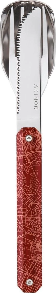 Couverts De Couverts De Camping Akinod 18 X 3,3 Cm Inox Argent/ Rouge 3 Pièces