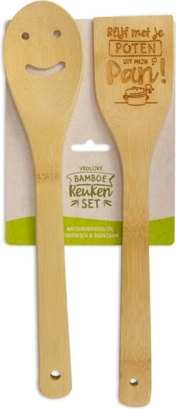 Miko Ensemble De Cuisine En Bambou Avec Texte Gardez Vos Pieds Hors De Ma Poêle