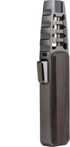 Briquet Turbo Jetflame - Brûleur à Gaz - Torch Feux D'Artifice - Brander à Crème Brûlée - BBQ Et Allume-Cigare - Coupe-Vent - Bois De Noyer Avec Boîtier En Métal Gris - Avec Bouteille De Gaz 250ML -Grill Feu Maison 577x1200 2