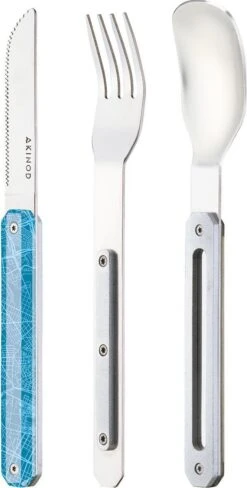 Couverts De Couverts De Camping Akinod 18 X 3,3 Cm Inox Argent/ Bleu Clair 3 Pièces