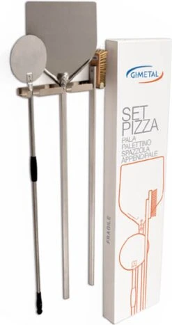 Gi. Set De Pizza En Métal 4 Pièces - Pelle à Pizza, Pelle Rotative, Brosse De Four, Support Mural