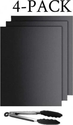 BBQ Siliconen Tenailles - 3 Incl BBQ Mat - Viande Tenailles - Tapis Barbecue - BBQ Tenailles - Noir 30cm