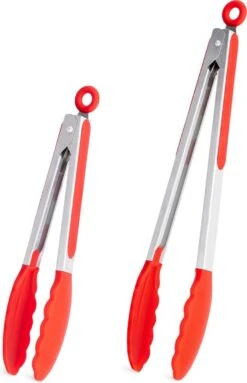 Set De Pinces Navaris - Pinces De Service - Navaris De Cuisine - Pinces à Viande - Pinces à Barbecue - Set De 2 Pinces - Acier Inoxydable Et Silicone - 23 & 30 Cm - Rouge