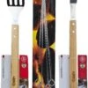 Set BBQ - Fourchette / Spatule / Pics à Brochettes - Acier Inoxydable / Bois - Coffret Cadeau - 3 Pièces
