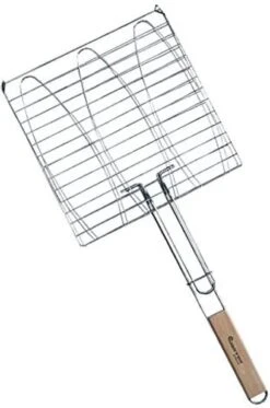 Grill à Poisson 28x28cm Grill à Poisson - Porte-poisson Avec Manche En Bois En Acier Chromé