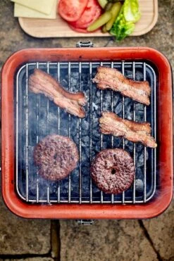 BBQ - BARBECUE - CHARBON - EVERDURE - CUBE - Y COMPRIS LA BOÎTE DE RANGEMENT ET LE TRAVAIL / PLATEAU - 38,4 CM DE LONG - 31,6 CM DE LARGE - 22,4 CM DE HAUT - ACIER INOXYDABLE / ALUMINIUM / BOIS -Grill Feu Maison 800x1200 6