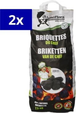 Briquettes De Charbon De Bois Famiflora Pour Le Barbecue 15KG (2 X 7,5KG) - Idéal Pour Les Viandes Avec Un Long Temps De Cuisson - Temps De Cuisson
