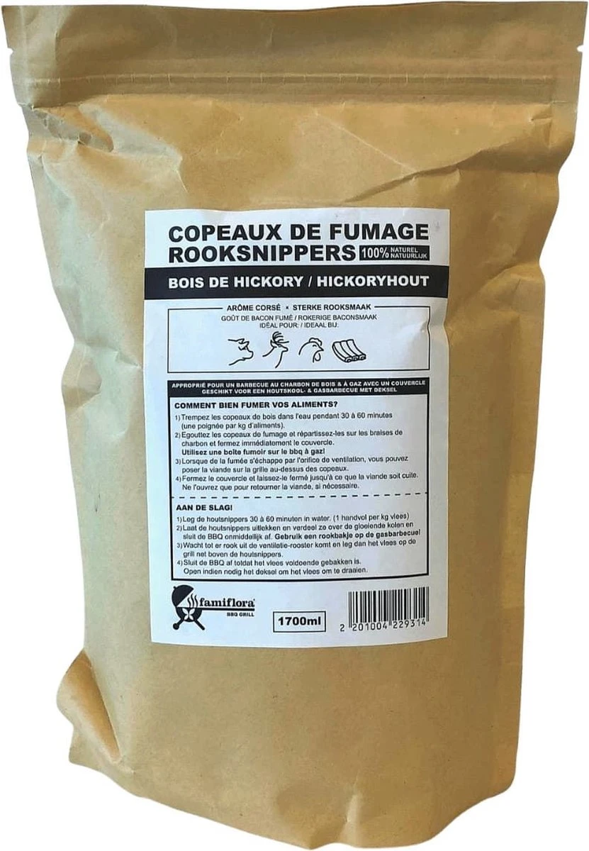 Famiflora BBQ Smoke Chips - Hickory Wood - 8500ML (5 Pièces De 1700ML) - Bois à Fumer Idéal Pour La Volaille, Les Côtes Levées, Le Gibier Et Le Porc 2 Famiflora BBQ Smoke Chips - Hickory Wood - 8500ML (5 Pièces De 1700ML) - Bois à Fumer Idéal Pour La Volaille, Les Côtes Levées, Le Gibier Et Le Porc – Image 2