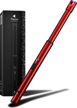 Briquet électrique Long Et Fin Rechargeable - Briquet Plasma Durable - Emballage Cadeau Inclus - BBQ - Bougies - Rouge