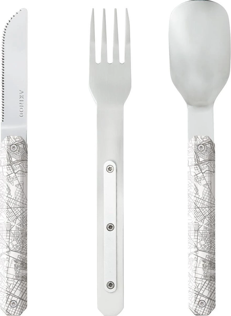 Couverts De Couverts De Camping Akinod 18 X 3,3 Cm Inox Argent/ Blanc 3 Pièces 2 Couverts De Couverts De Camping Akinod 18 X 3,3 Cm Inox Argent/ Blanc 3 Pièces – Image 2