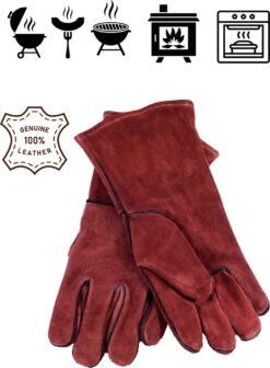 Gants De Barbecue En Cuir IBright Premium - Gants De BBQ En Cuir - Marron Clair / Cognac - Doublés