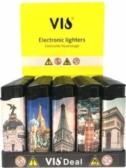 100x Briquets Rechargeables - Unilite - Briquet Clic De Haute Qualité - Avec Monuments Et Impression De Guitare Musicale - Avec 2x Bouteilles De Gaz -Grill Feu Maison 905x1200