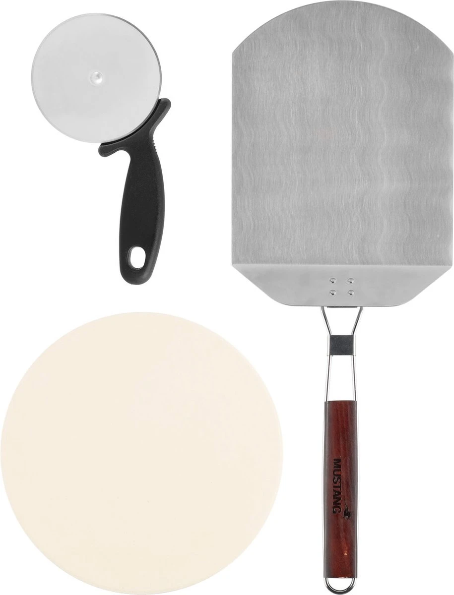 Set à Pizza 3 Pièces Mustang - Pierre à Pizza Diamètre 32 Cm - Coupe-pizza - Pelle à Pizza - Spatule 3 Set à Pizza 3 Pièces Mustang - Pierre à Pizza Diamètre 32 Cm - Coupe-pizza - Pelle à Pizza - Spatule – Image 3