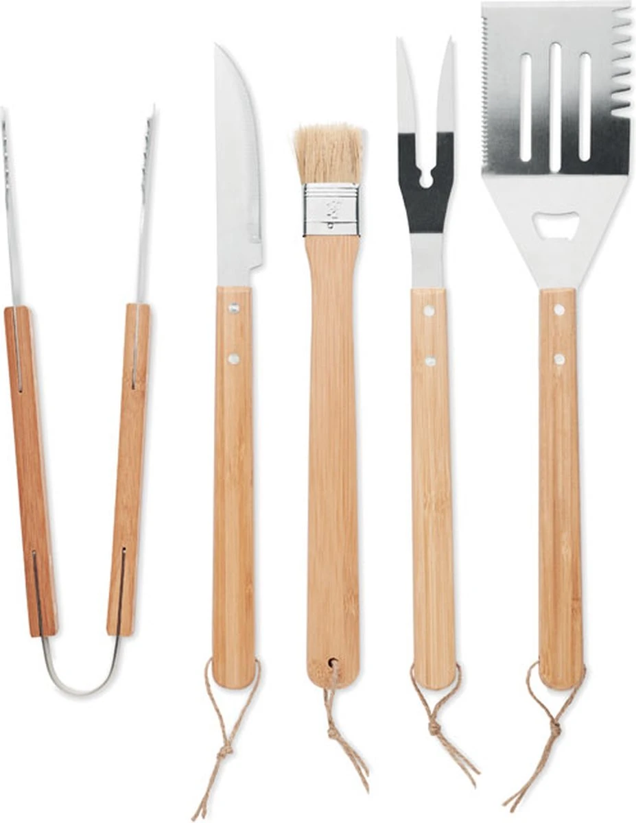 Kitchenhouse - Ensemble Barbecue 5 Pièces - Acier Inoxydable - Poignées En Bois 2 Kitchenhouse - Ensemble Barbecue 5 Pièces - Acier Inoxydable - Poignées En Bois – Image 2