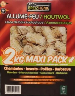 Breizhome Laine De Bois Allume-feu / Copeaux D'allume-feu - Maxipack Environ 150 Pièces 2kg - Allume-feu FSC® - BBQ & Cheminée
