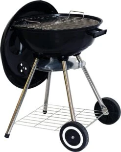 Barbecue à Charbon De Bois - Bullet Barbecue - Surface De Gril Ø45Cm - BBQ De Luxe - Avec Roues - Réglable - Avec Couvercle - Mobile - Zwart