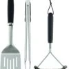 NATERIAL - Set De 3 Ustensiles Barbecue - Inox - Manche Ergonomique - H.40 Cm - Pince Barbecue - Brosse Barbecue - Accessoires Barbecue