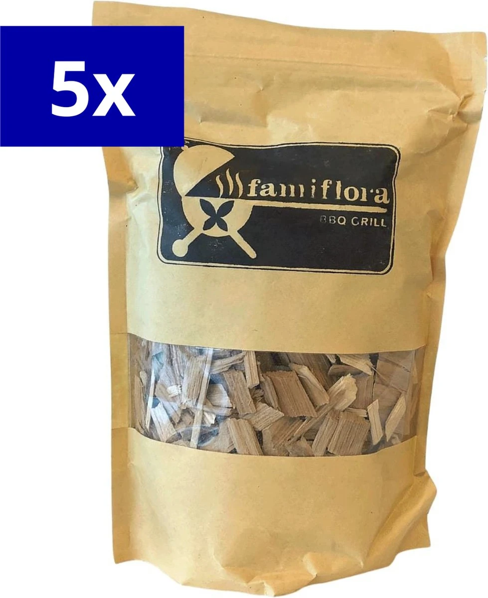 Famiflora BBQ Smoke Chips - Hickory Wood - 8500ML (5 Pièces De 1700ML) - Bois à Fumer Idéal Pour La Volaille, Les Côtes Levées, Le Gibier Et Le Porc 1 Famiflora BBQ Smoke Chips - Hickory Wood - 8500ML (5 Pièces De 1700ML) - Bois à Fumer Idéal Pour La Volaille, Les Côtes Levées, Le Gibier Et Le Porc